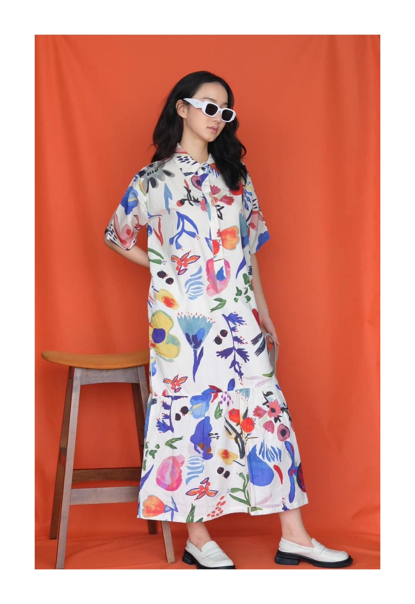 Vestito in Lino chemisier a Maniche Corte con Stampa Floreale – Elegante e Traspirante per l’Estate - Dolce Follia
