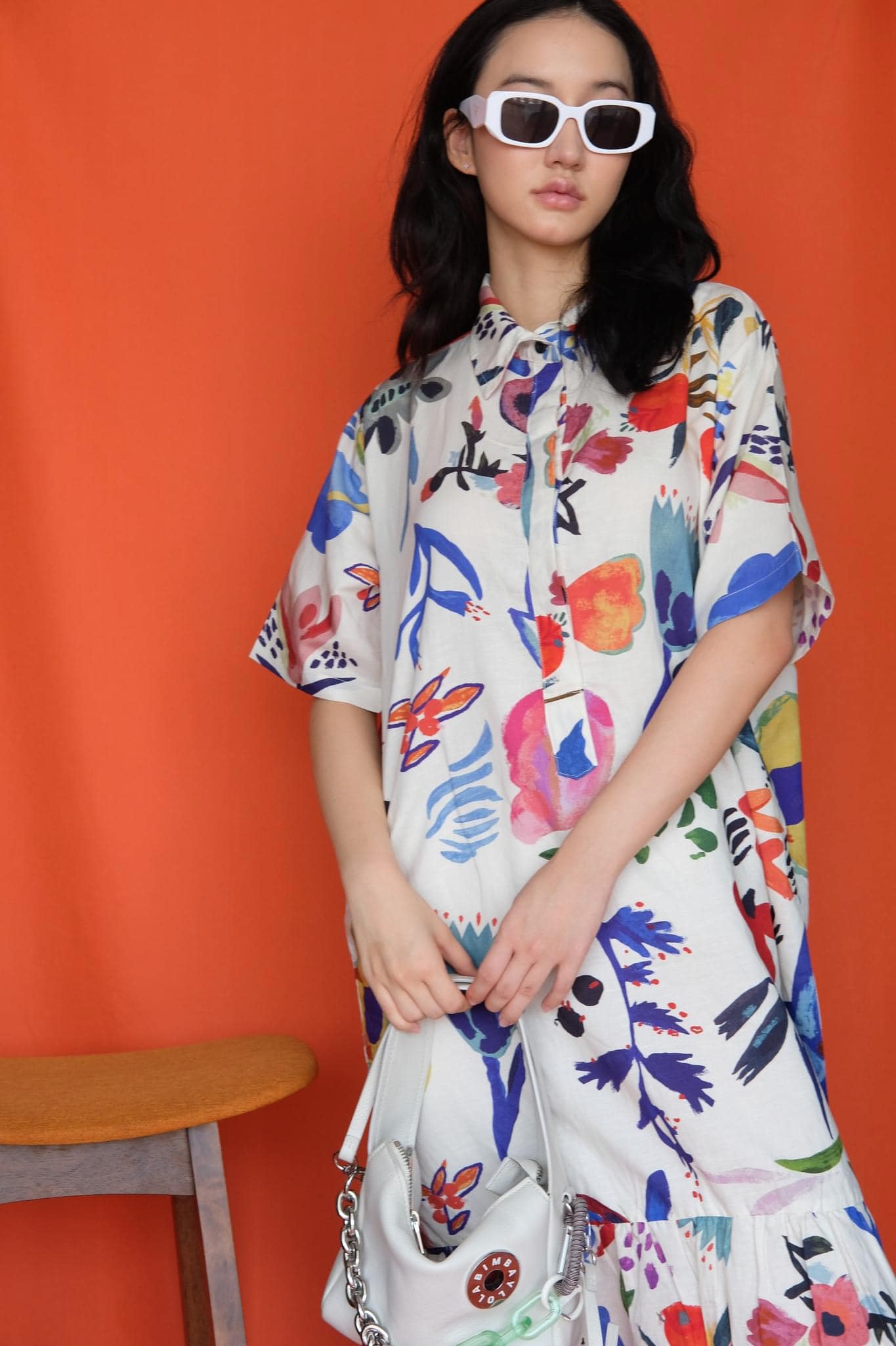 Vestito in Lino chemisier a Maniche Corte con Stampa Floreale – Elegante e Traspirante per l’Estate - Dolce Follia